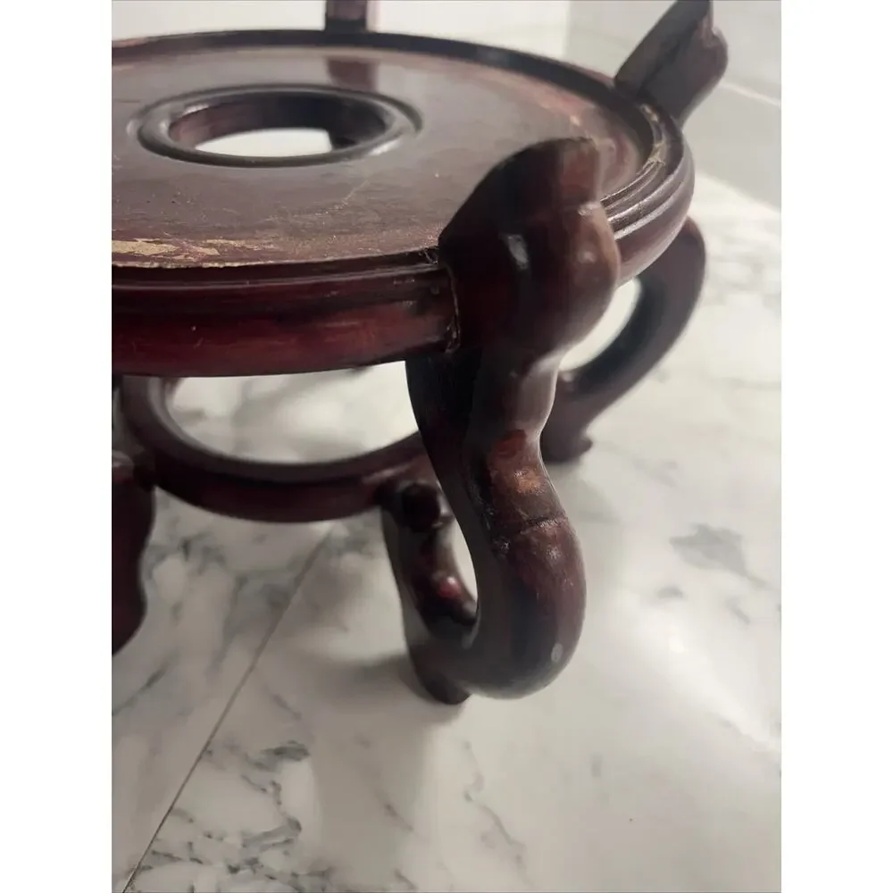 Antique Chinese Flower Pot Stand 10” Cherry Red